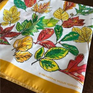 National Wildlife Federation square colorful leaf scarf poly 25.5x26.5